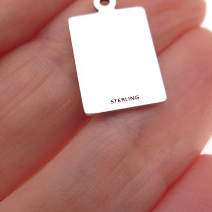 925 Sterling Silver Vintage Enamel I Stood On A Cliff & Shouted Charm Pendant