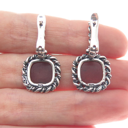925 Sterling Silver Vintage Real Amber Roped Oxidized Earrings