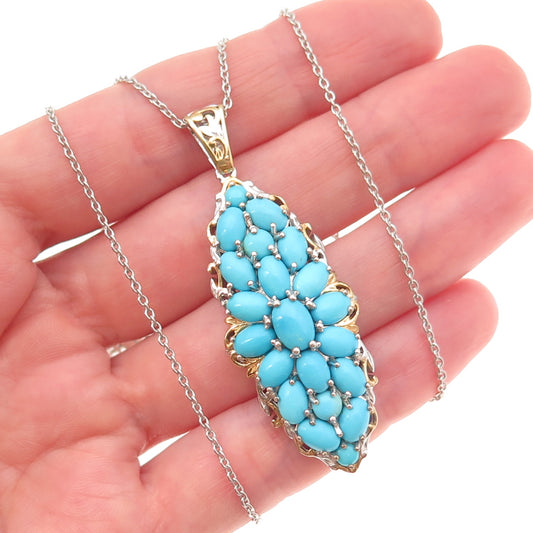 D'Joy 925 Sterling Silver 2-Tone Real Turquoise Cable Chain Necklace 20"