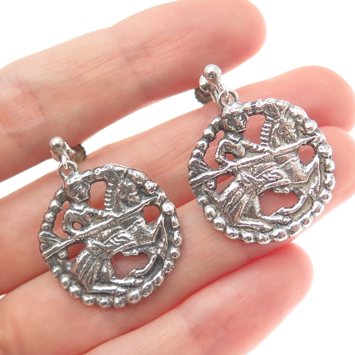 DAVID ANDERSEN 925S Sterling Vintage Norway Viking Period Screw Back Earrings
