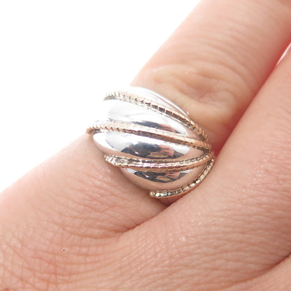 14K Gold 925 Sterling Silver Vintage Modernist Ring Size 4.25