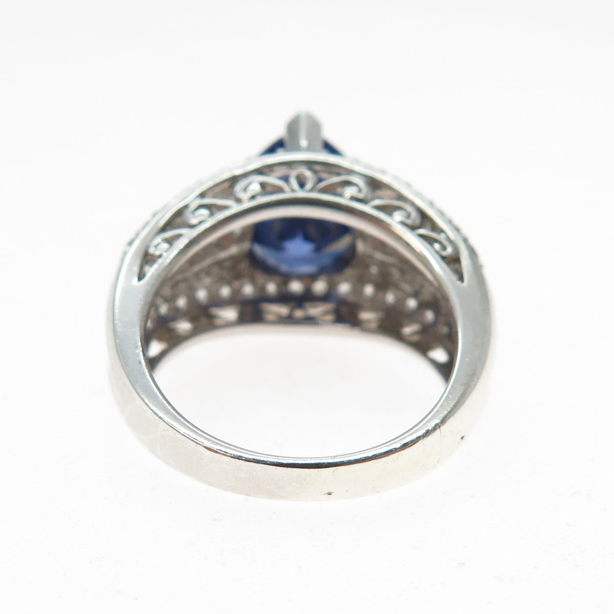 925 Sterling Silver Pear & Round-Cut Blue White C Z  Ring Size 6