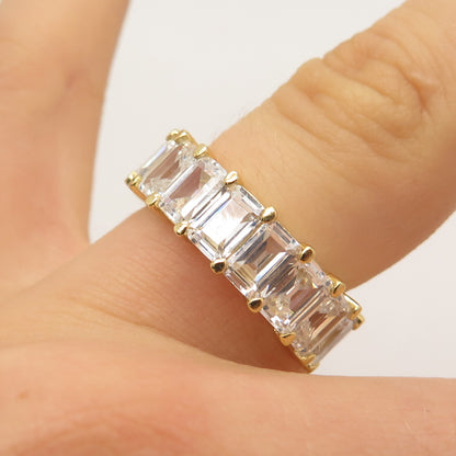 925 Sterling Silver Gold Plated Emerald-Cut C Z Band Ring Size 6.75