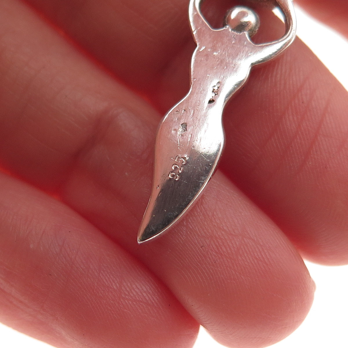 925 Sterling Silver Vintage Real Garnet Fertility Moon Goddess Charm Pendant