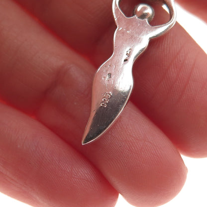 925 Sterling Silver Vintage Real Garnet Fertility Moon Goddess Charm Pendant