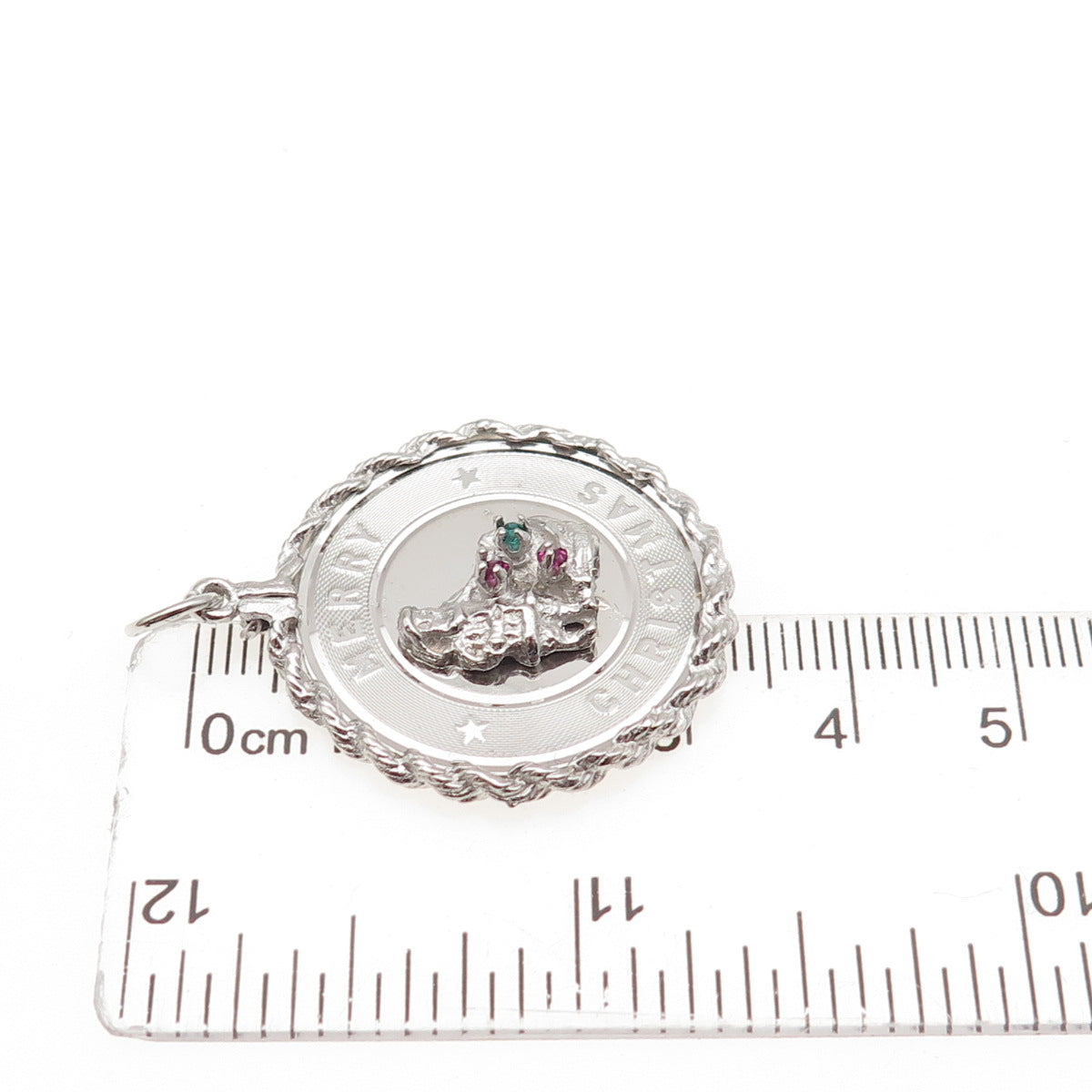 925 Sterling Silver Vintage Rhinestone Santa Merry Christmas Charm Pendant