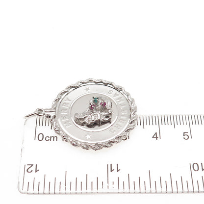 925 Sterling Silver Vintage Rhinestone Santa Merry Christmas Charm Pendant