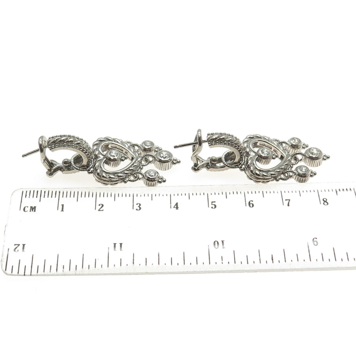 JUDITH RIPKA 925 Sterling Silver Round-Cut C Z Heart Charm Omega Back Earrings