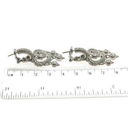 JUDITH RIPKA 925 Sterling Silver Round-Cut C Z Heart Charm Omega Back Earrings