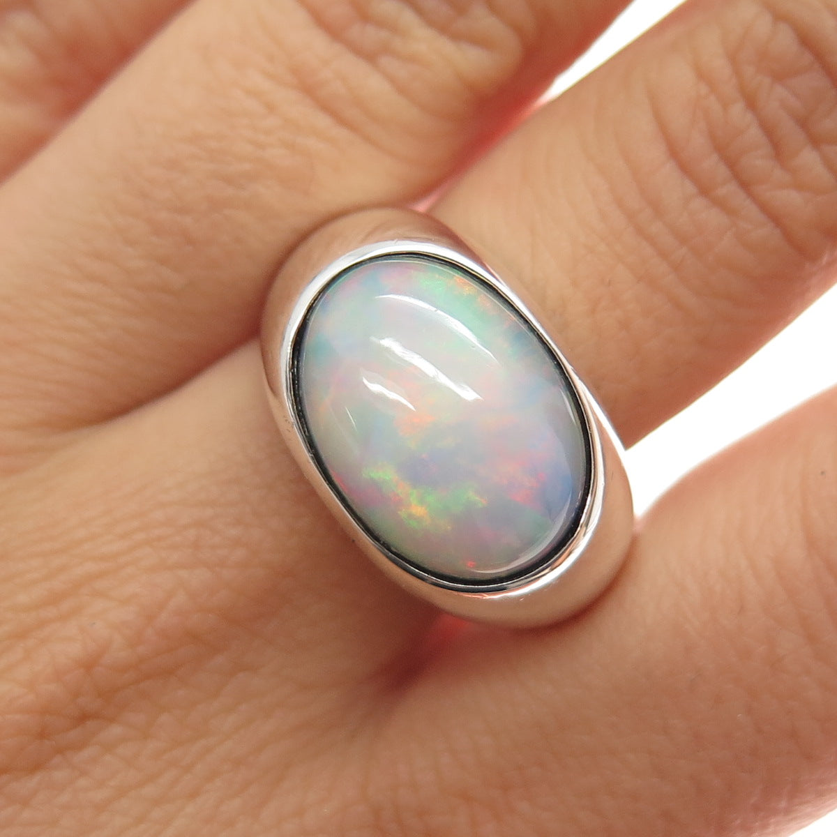 TREMONTI 925 Sterling Silver Vintage Real Opal Modernist Ring Size 10