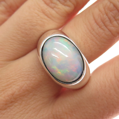 TREMONTI 925 Sterling Silver Vintage Real Opal Modernist Ring Size 10
