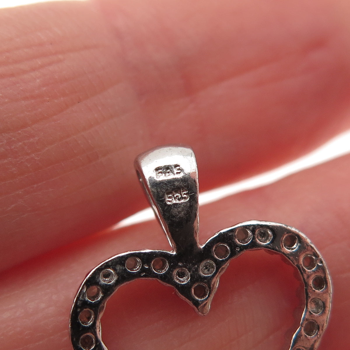 925 Sterling Silver Real Round-Cut Diamond Heart Mini Charm Pendant