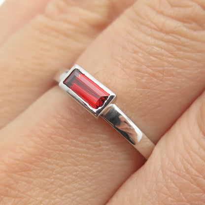 925 Sterling Silver Baguette-Cut Shaped Red C Z Ring Size 8.75