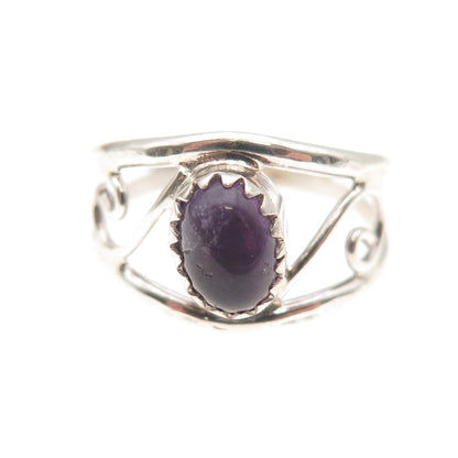 925 Sterling Silver Vintage Real Oval-Cut Amethyst Swirl Ring Size 6