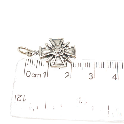 925 Sterling Silver Vintage JWK Mexico French Croix de Guerre Mini Charm Pendant