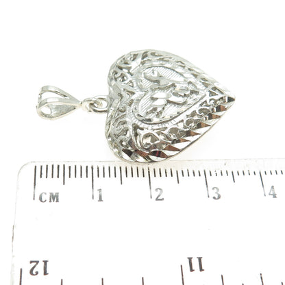 CHAPAL ZENRAY 925 Sterling Silver Vintage Diamond-Cut Puffy Ornate Heart Pendant