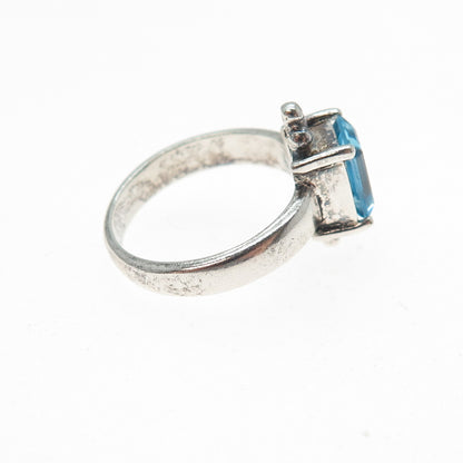 CLYDE DUNEIER CID 925 Sterling Silver Vintage Real Blue Topaz Beaded Ring Size 6