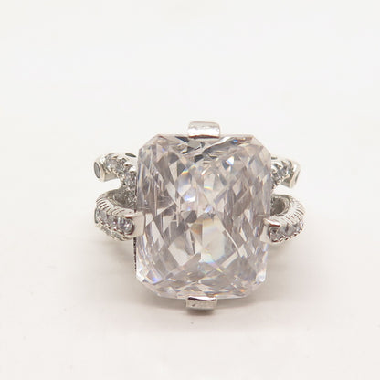 925 Sterling Silver Radiant-Cut C Z Ring Size 7.5