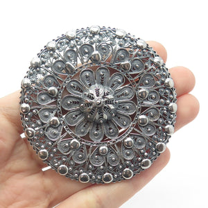 925 Sterling Silver Antique Art Deco Filigree Pin Brooch