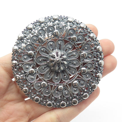 925 Sterling Silver Antique Art Deco Filigree Pin Brooch