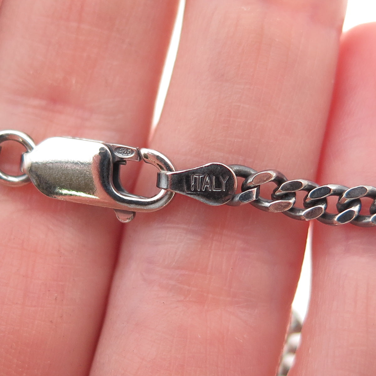 925 Sterling Silver Vintage Italy Oxidized Curb Chain Necklace 16"