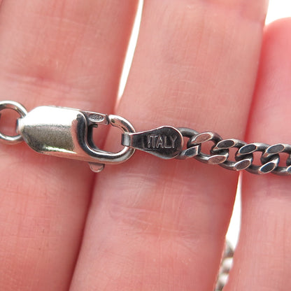 925 Sterling Silver Vintage Italy Oxidized Curb Chain Necklace 16"