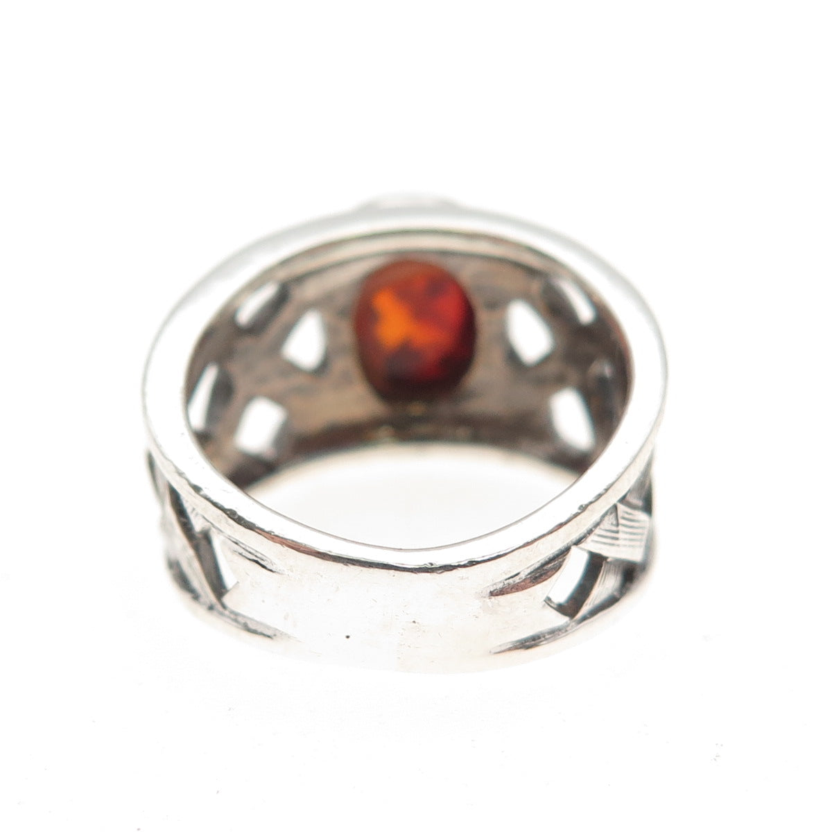 925 Sterling Silver Vintage Real Amber Woven Oxidized Ring Size 5.5