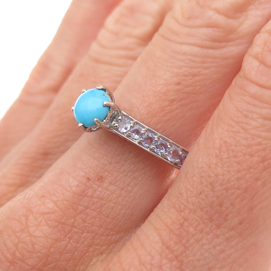 Chuck Clemency 925 Sterling Silver Real Turquoise & Tanzanite Ring Size 9