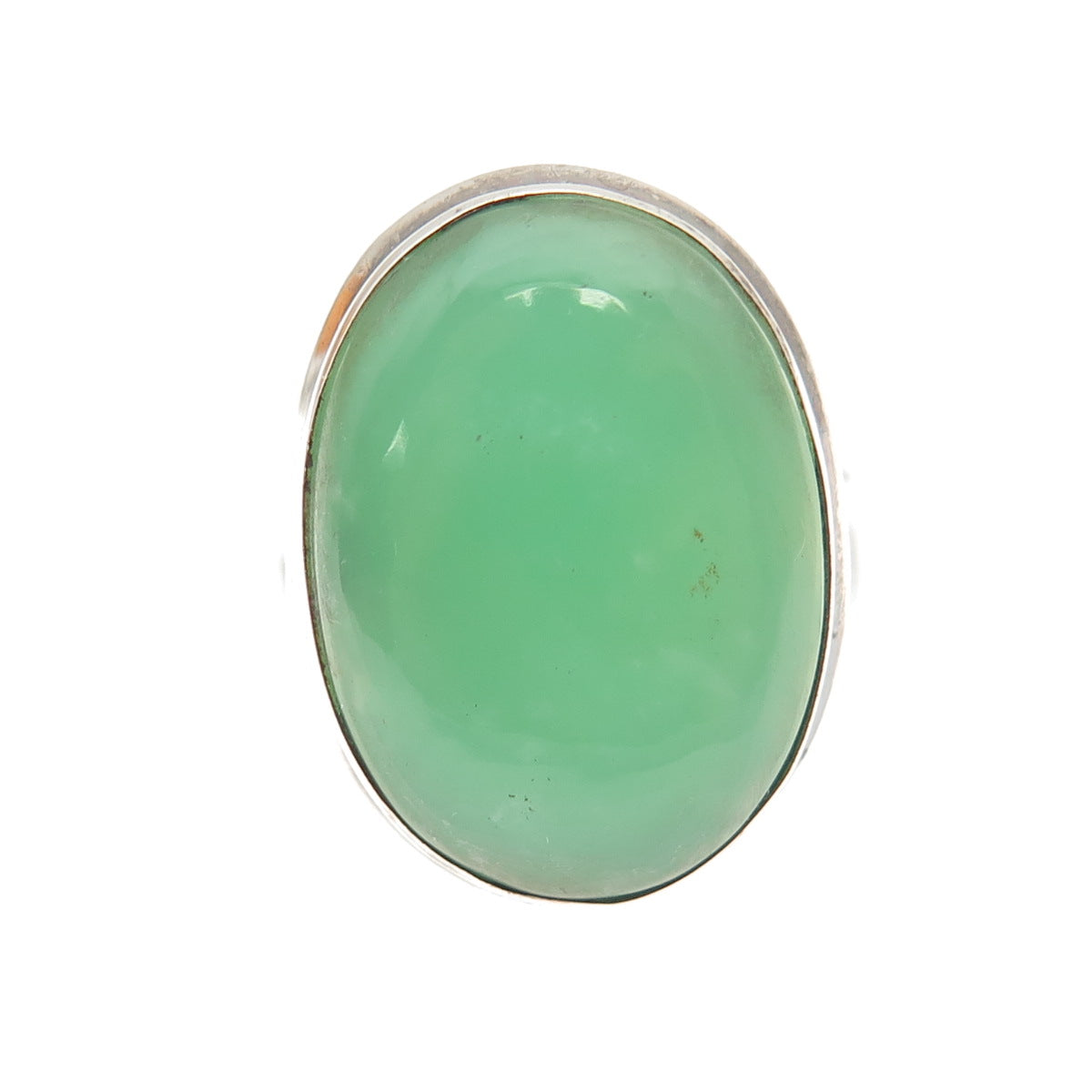 925 Sterling Silver Vintage Real Cabochon Chrysoprase Oxidized Ring Size 7.5