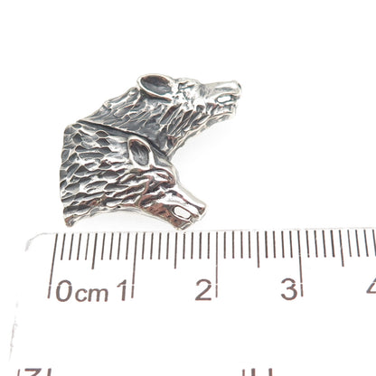 Ted Ott 925 Sterling Silver Vintage Wolf & Bear Oxidized Slide Charm Pendant