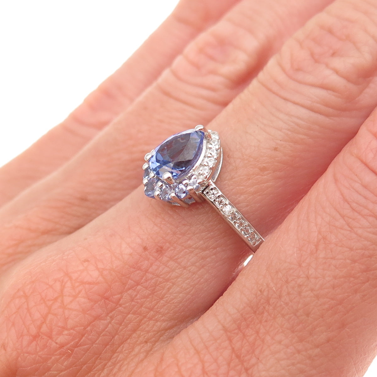 925 Sterling Silver Real Tanzanite & White Topaz Ring Size 8