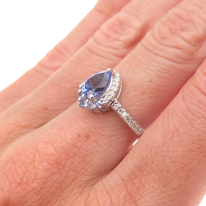 925 Sterling Silver Real Tanzanite & White Topaz Ring Size 8