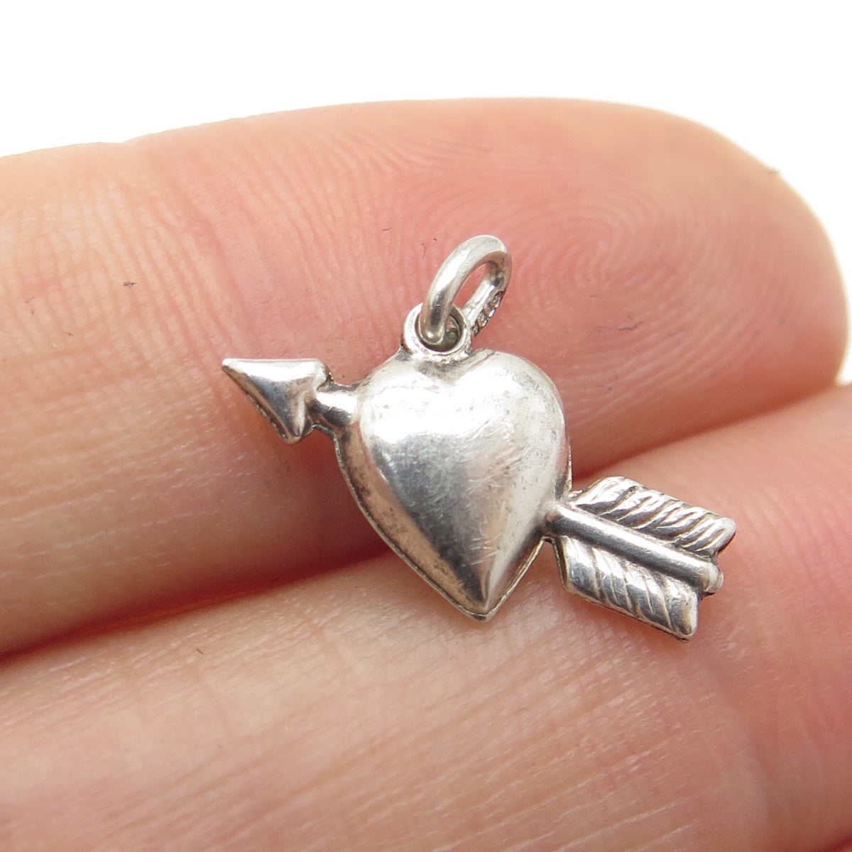 925 Sterling Silver Antique Puffy Heart & Arrow Minimalist 3D Charm Pendant