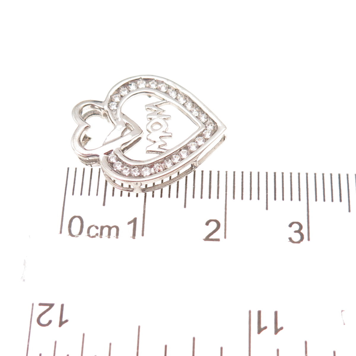 925 Sterling Silver Round-Cut C Z Mom Heart Slide Charm Pendant