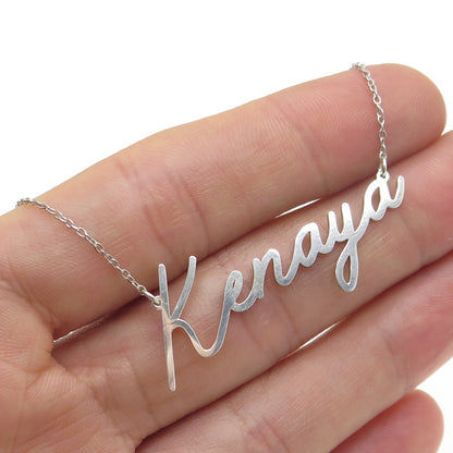 925 Sterling Silver "Kenaya" Personalized Nameplate Cable Chain Necklace 14"