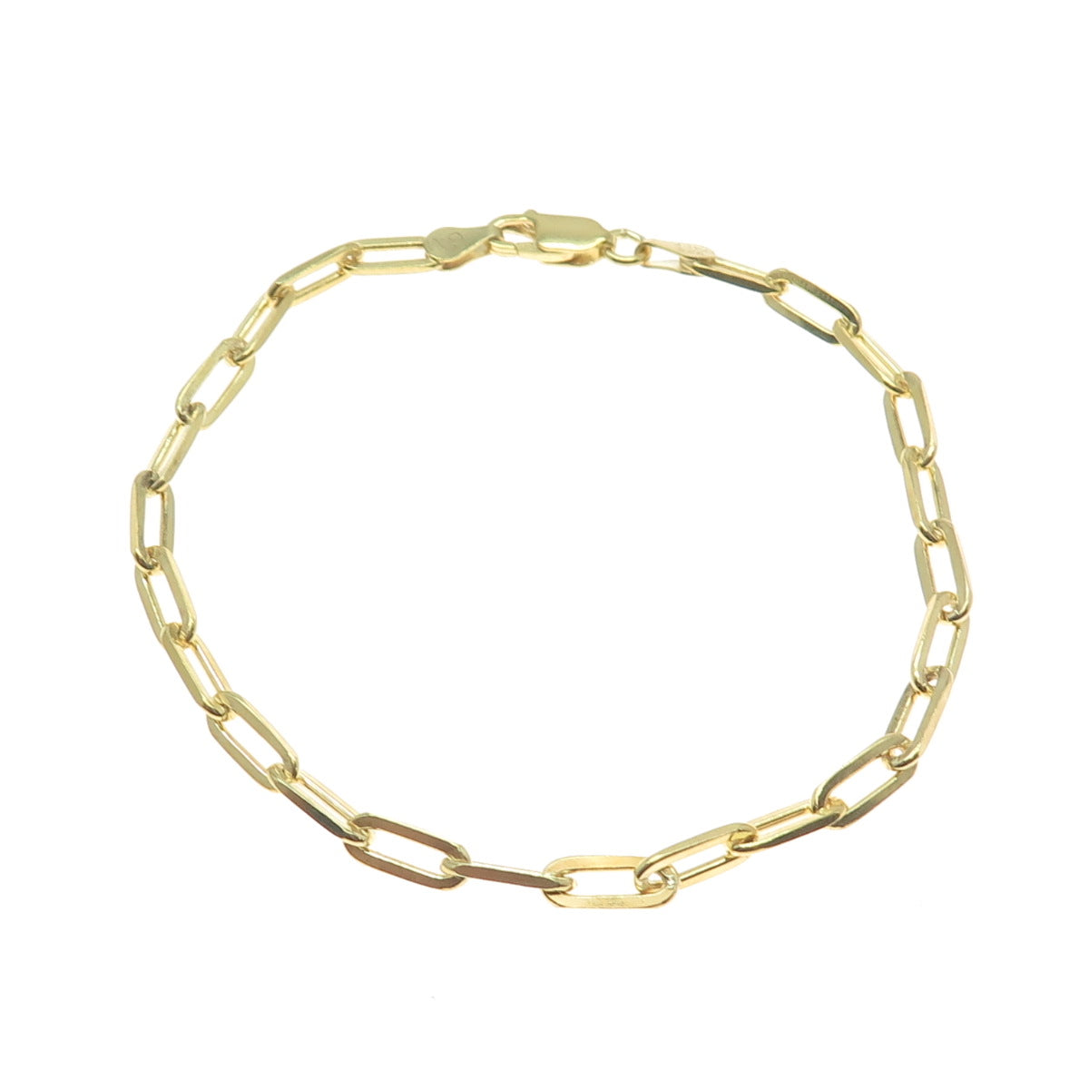 925 Sterling Silver Gold Plated Italy Paperclip Link Bracelet 7.75"