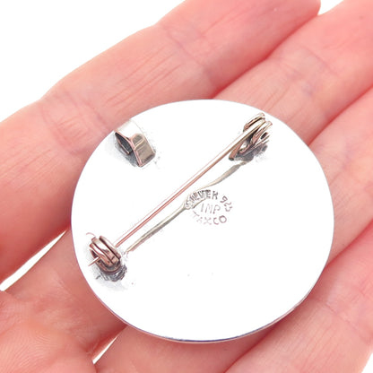 925 Sterling Silver Vintage Mexico Shield Oxidized Pin Brooch / Pendant