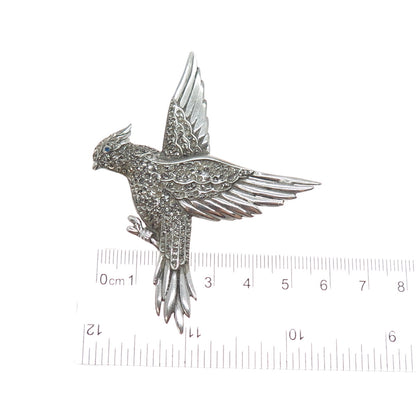 925 Sterling Silver Antique Marcasite & Rhinestone Bird Brooch (missing stones)