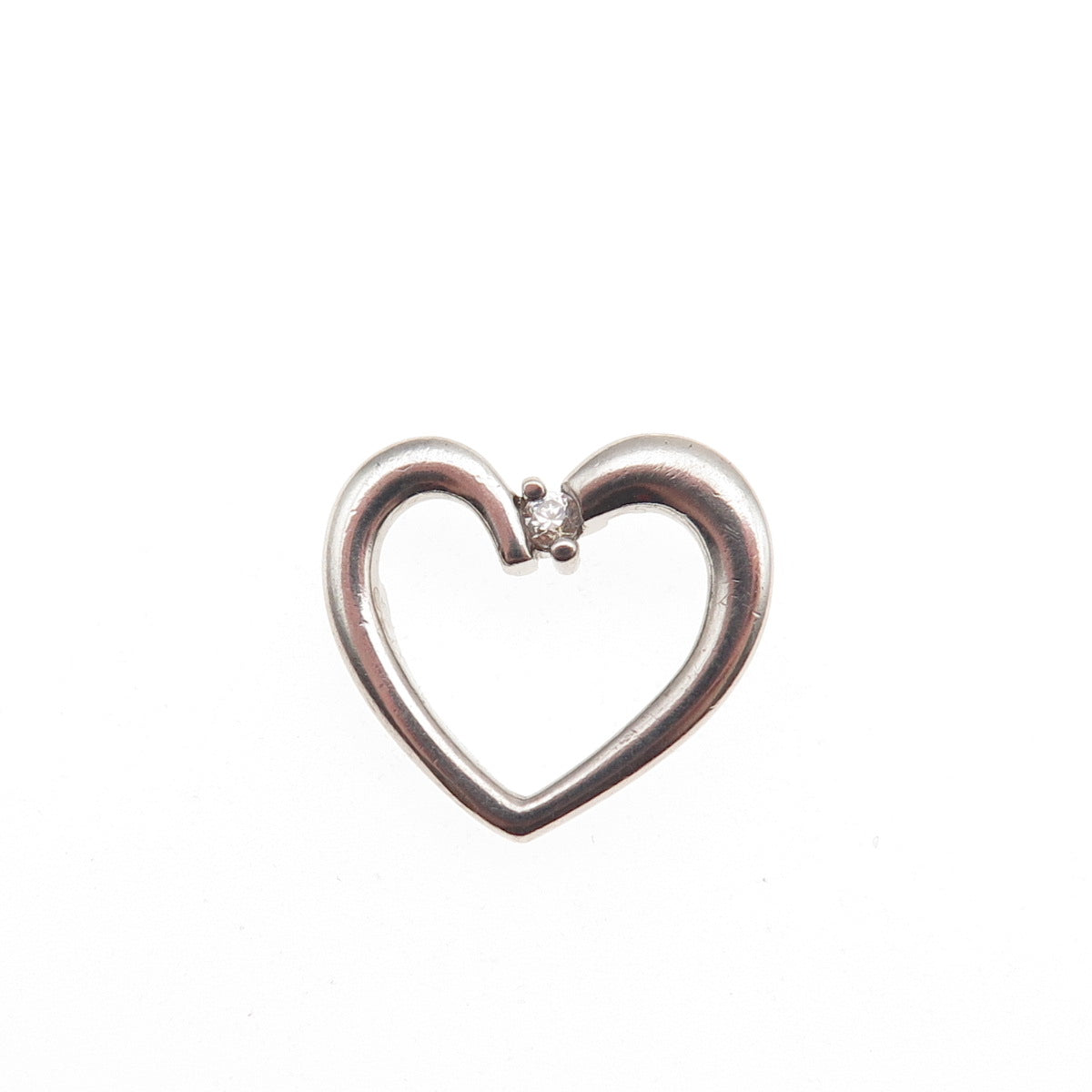925 Sterling Silver Round-Cut C Z Heart Mini Slide Charm Pendant