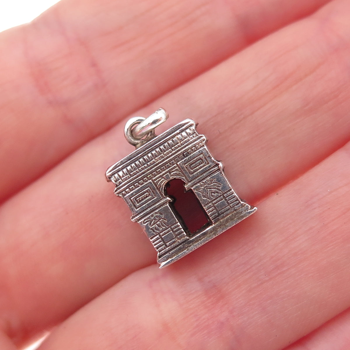 800 Silver Antique Art Deco France Arc de Triomphe Oxidized 3D Charm Pendant