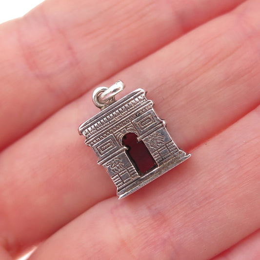 800 Silver Antique Art Deco France Arc de Triomphe Oxidized 3D Charm Pendant