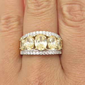 925 Sterling Silver Gold Plated White & Lemon C Z Ring Size 9.5