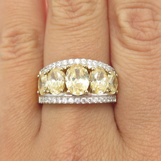 925 Sterling Silver Gold Plated White & Lemon C Z Ring Size 9.5