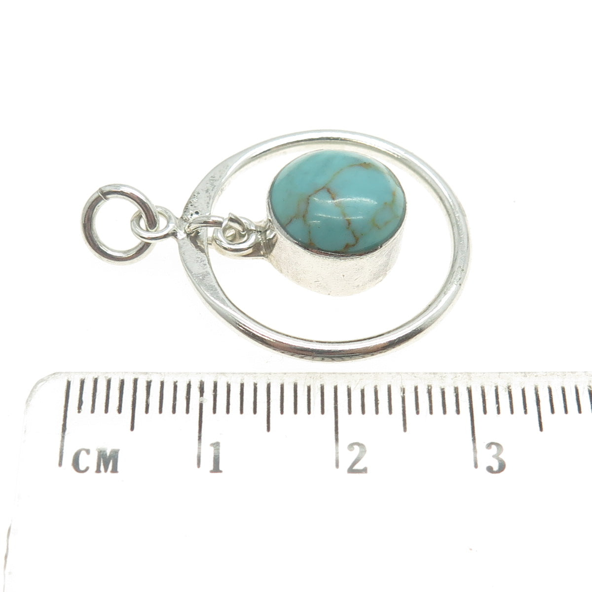 925 Sterling Silver Vintage Mexico Real Turquoise Circle Charm Pendant