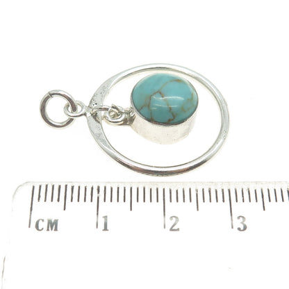 925 Sterling Silver Vintage Mexico Real Turquoise Circle Charm Pendant