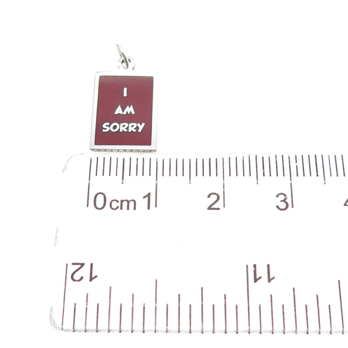 925 Sterling Silver Red Enamel I Am Sorry Minimalist Charm Pendant