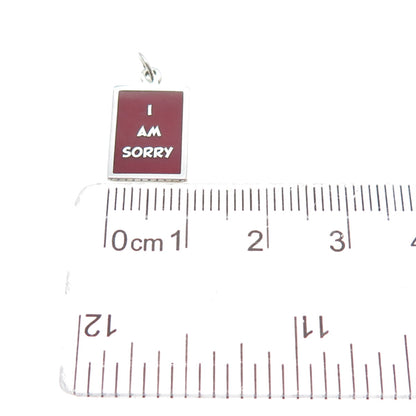 925 Sterling Silver Red Enamel I Am Sorry Minimalist Charm Pendant