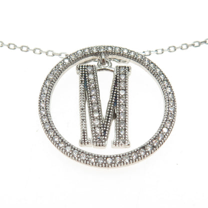 925 Sterling Silver Round-Cut C Z Letter "M" Initial Cable Chain Necklace 16-18"