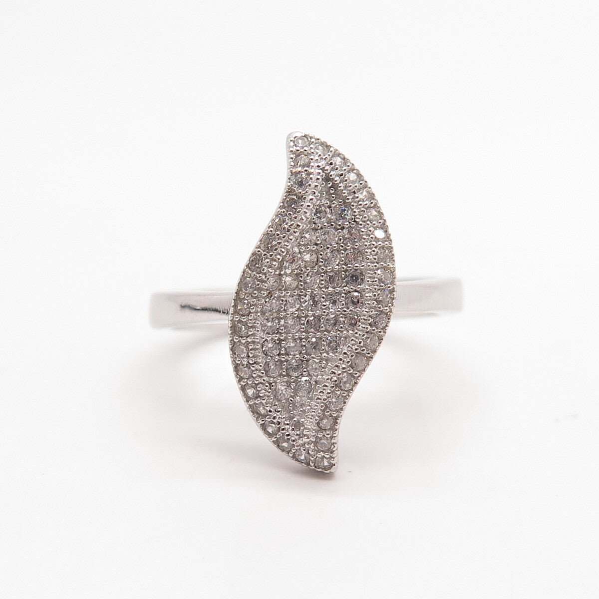 925 Sterling Silver Pave C Z Braided Ring Size 8.25