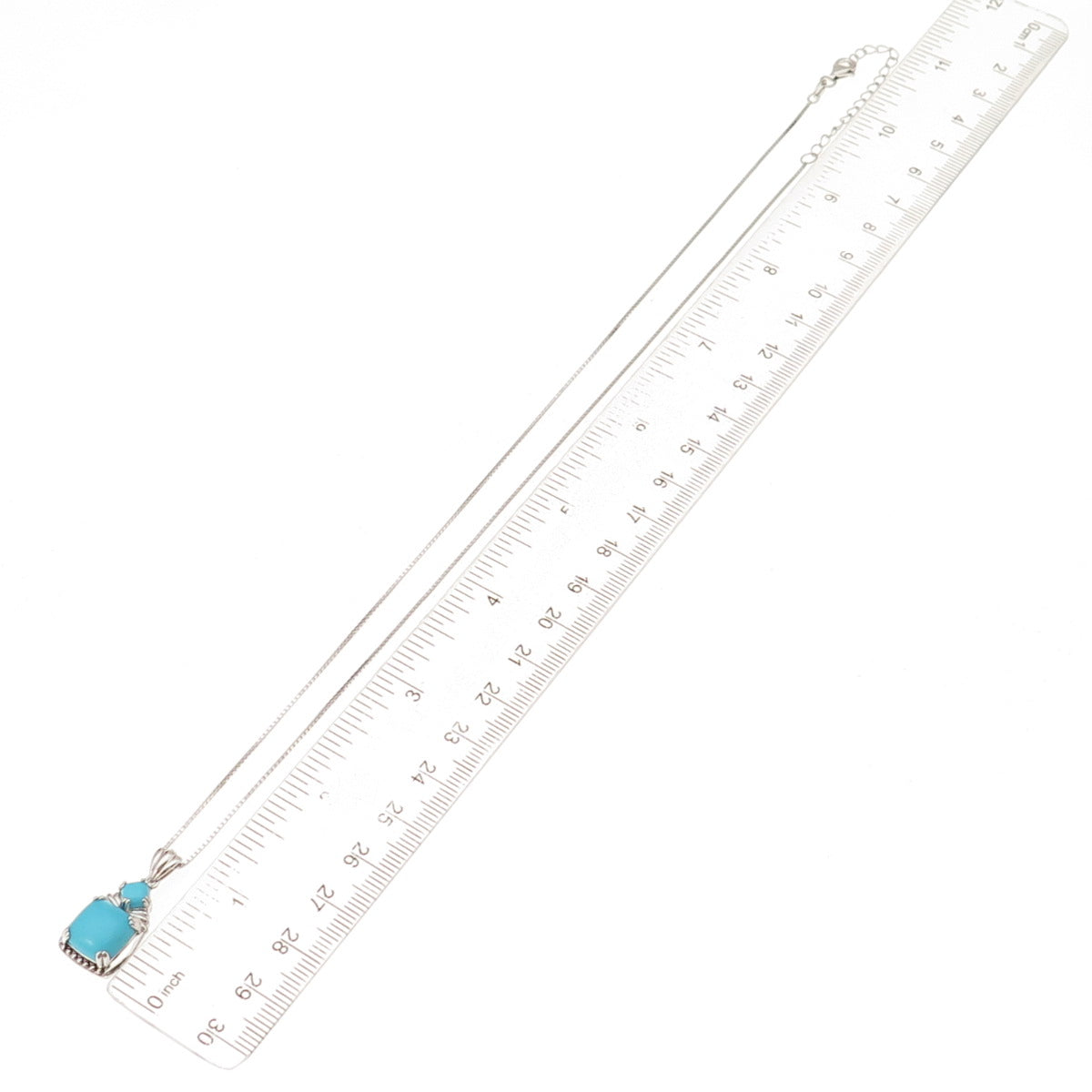 925 Sterling Silver Real Sleeping Beauty Turquoise Box Chain Necklace 18-20"
